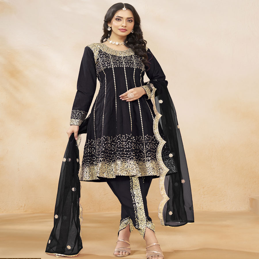 Black Art silk Anarkali Suit