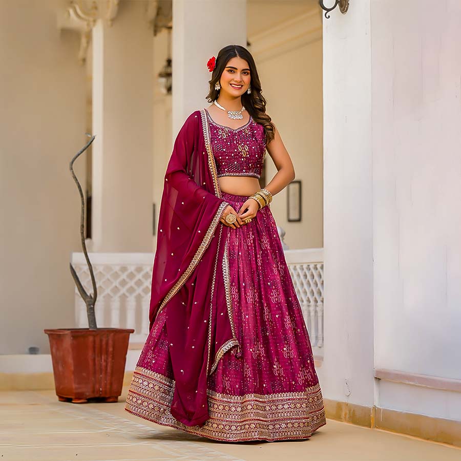 Red  Slim Georgette Designer Lehenga