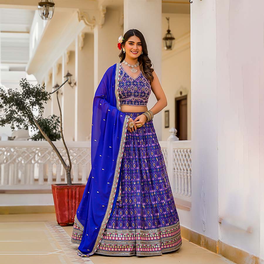 Blue  Slim Georgette Designer Lehenga