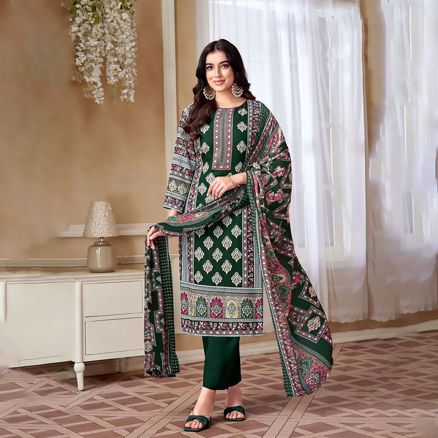 Green Rayon Printed Suit