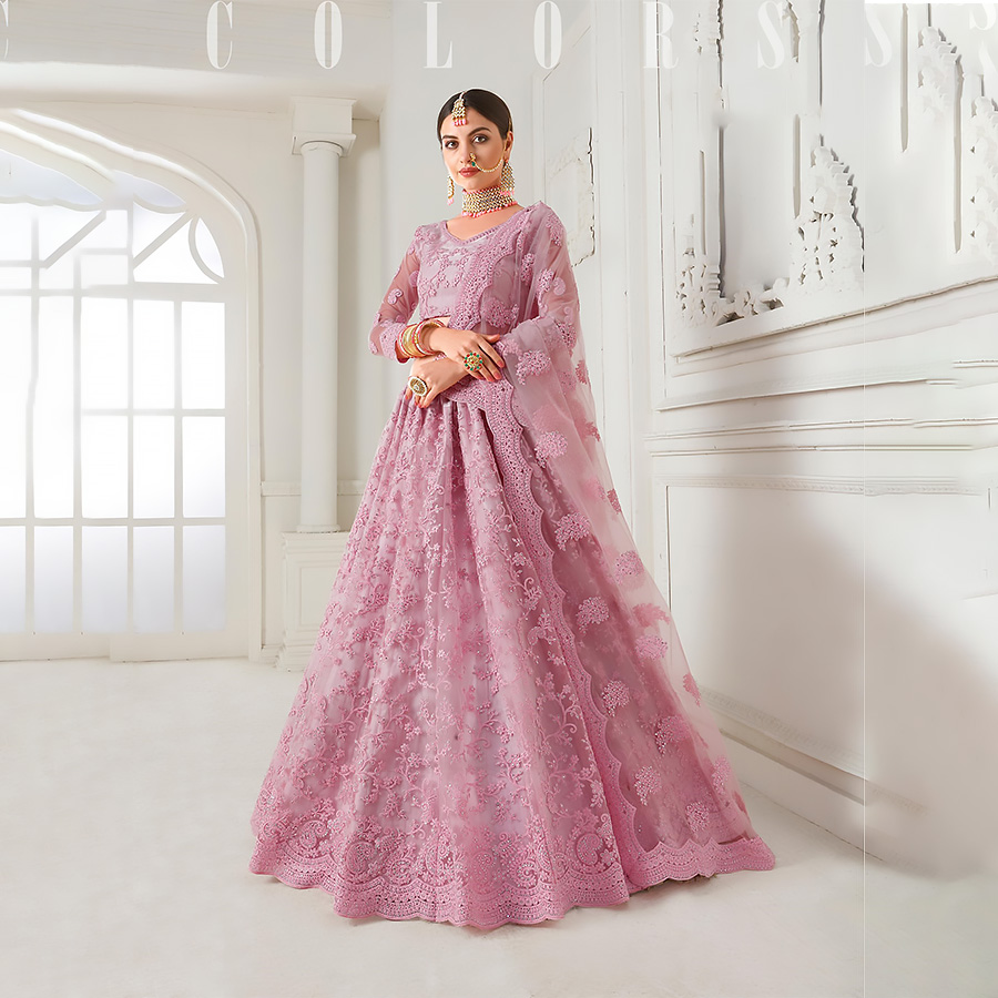 Light pink Net Designer Lehenga