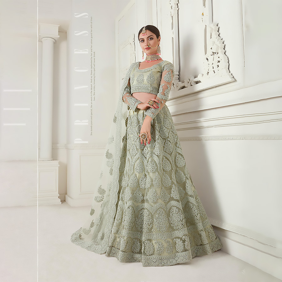 Grey Net Designer Lehenga