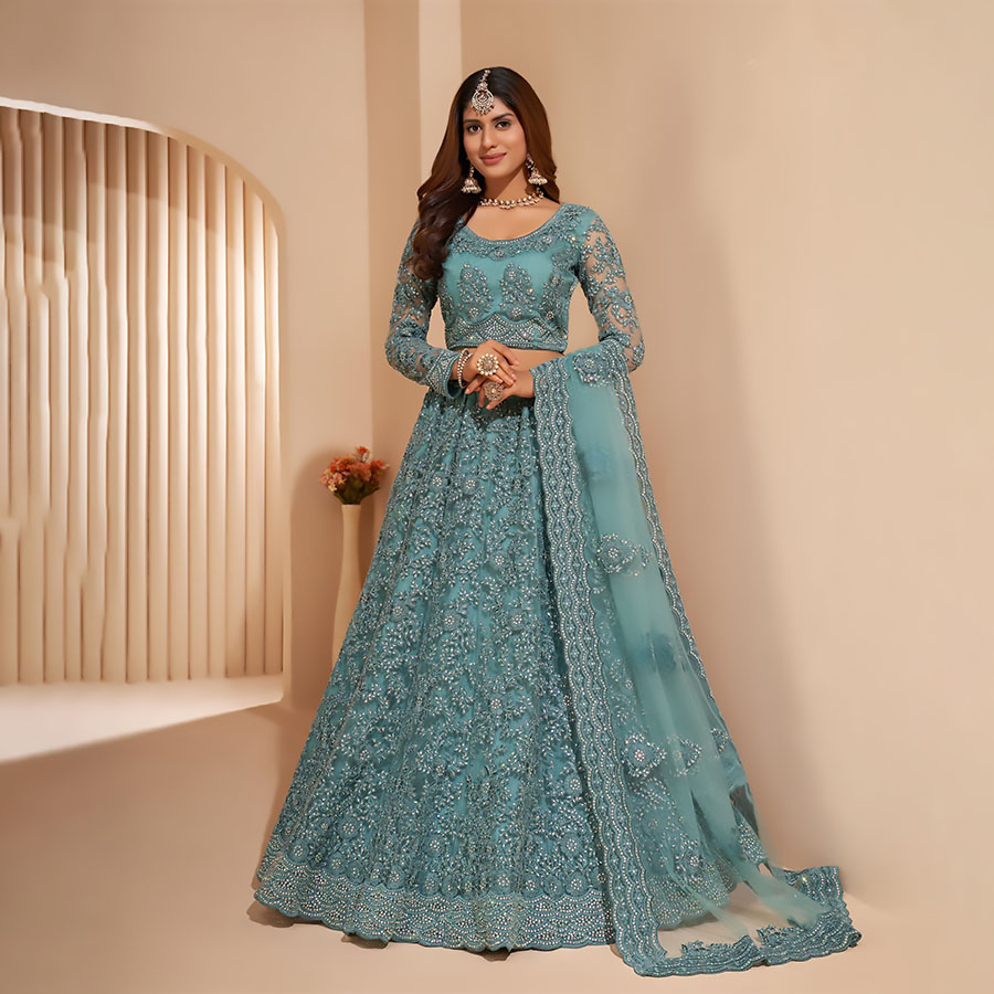 Sky blue NET Partywear Lehenga