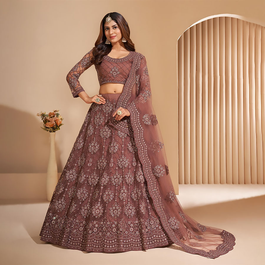 Brown NET Partywear Lehenga