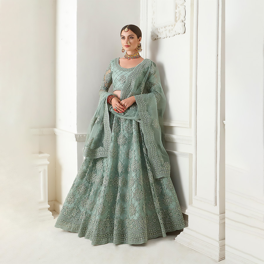 Grey Net Designer Lehenga