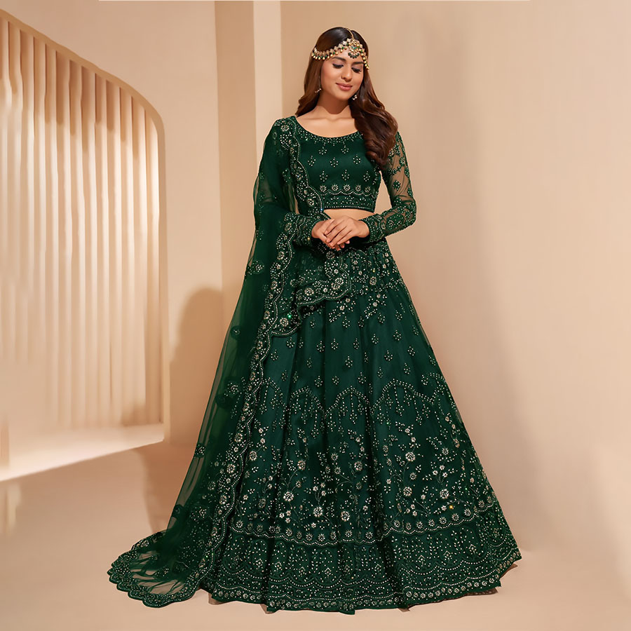 Green NET Partywear Lehenga