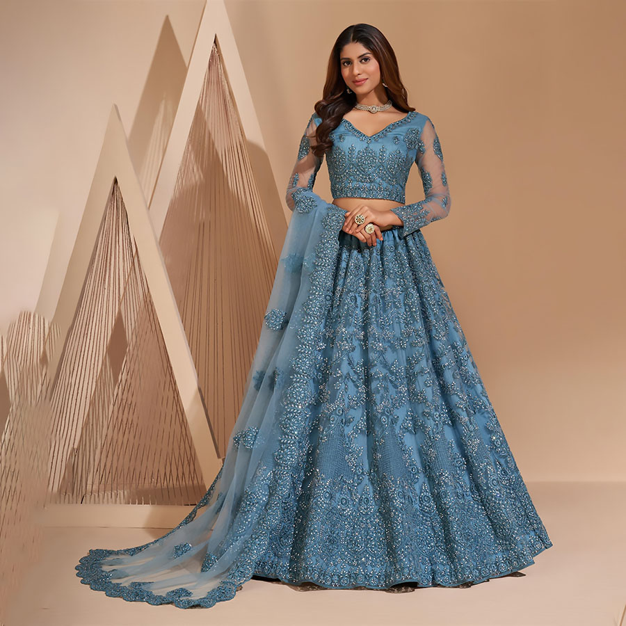 Sky blue NET Partywear Lehenga