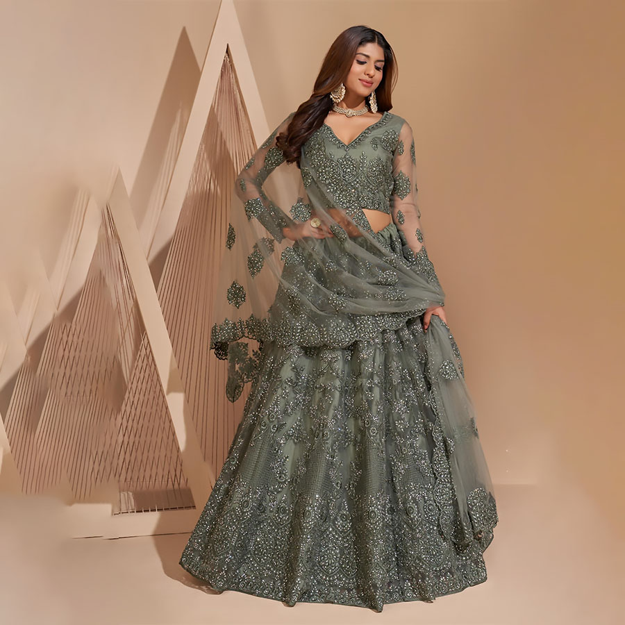 Grey NET Partywear Lehenga