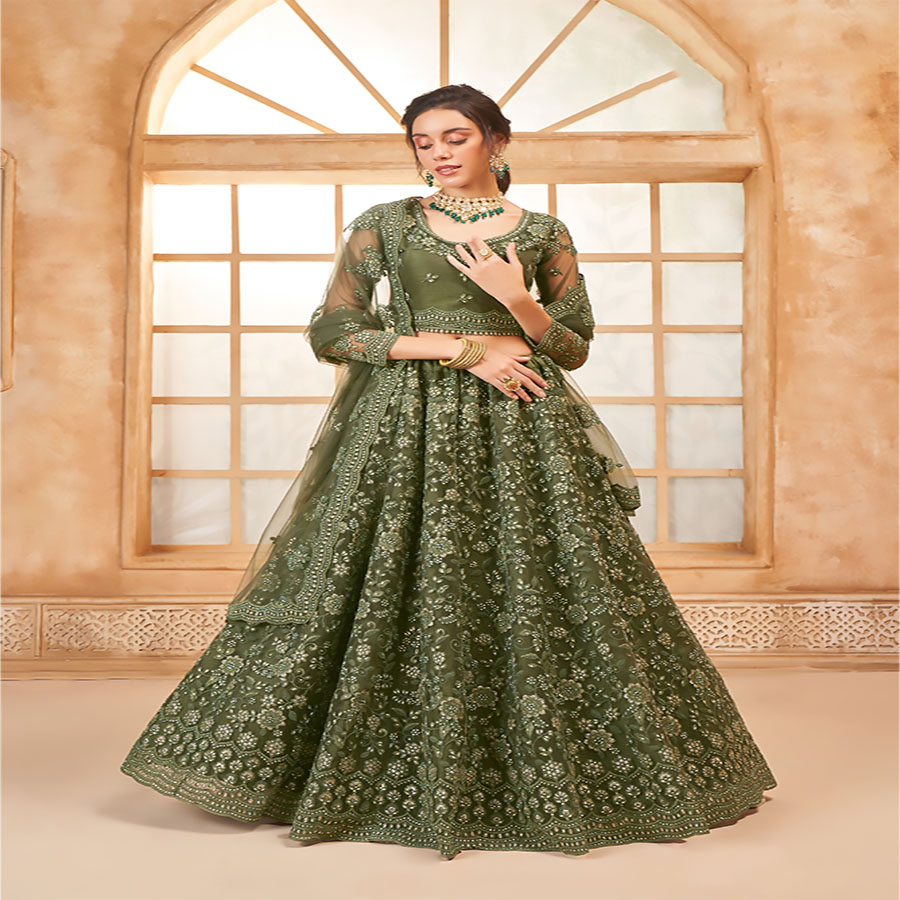 Sea Green Net Partywear Lehenga