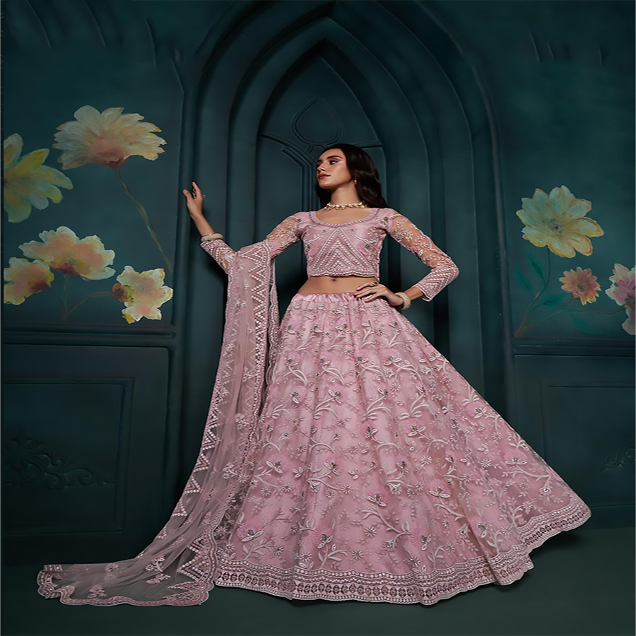 Light pink Net Designer Lehenga