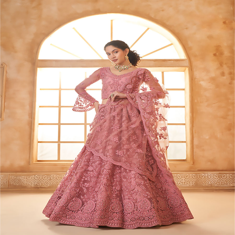 Pink Net Partywear Lehenga