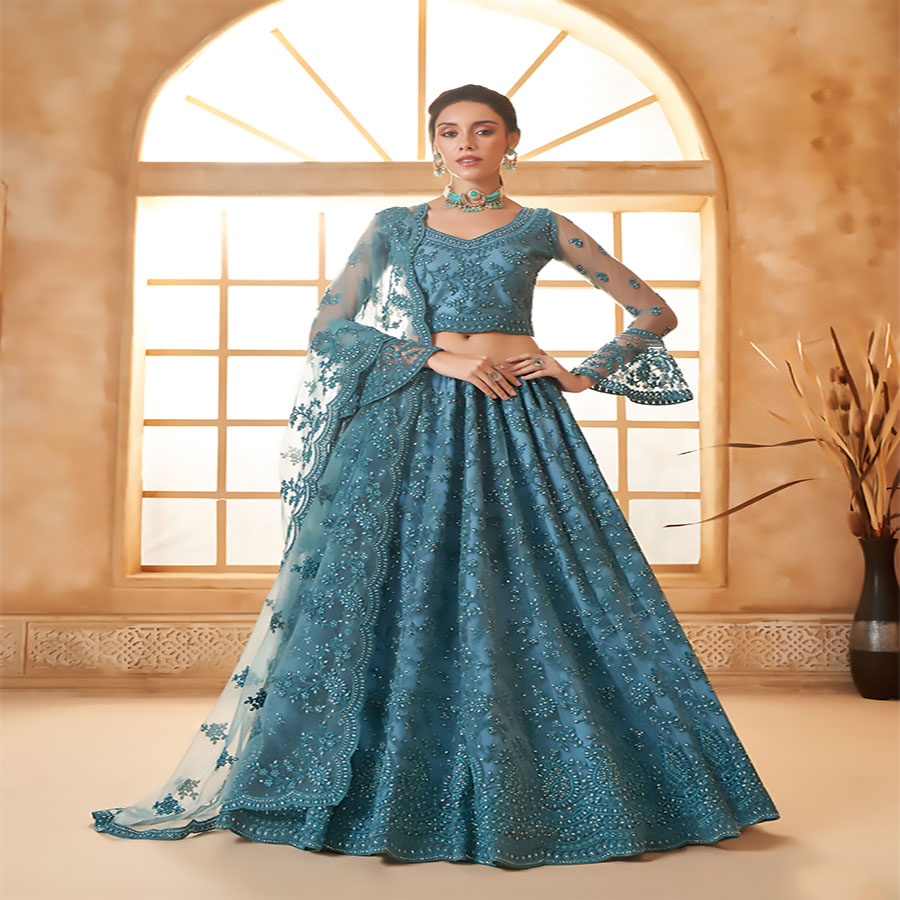 Blue Net Partywear Lehenga