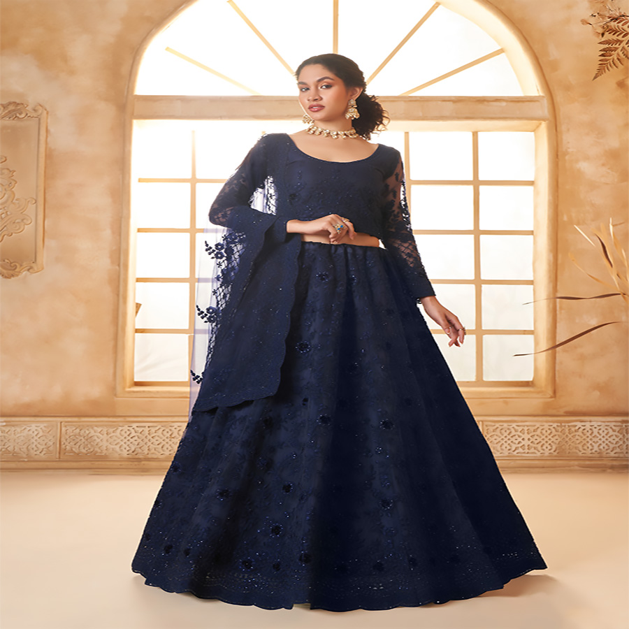 Blue Net Partywear Lehenga