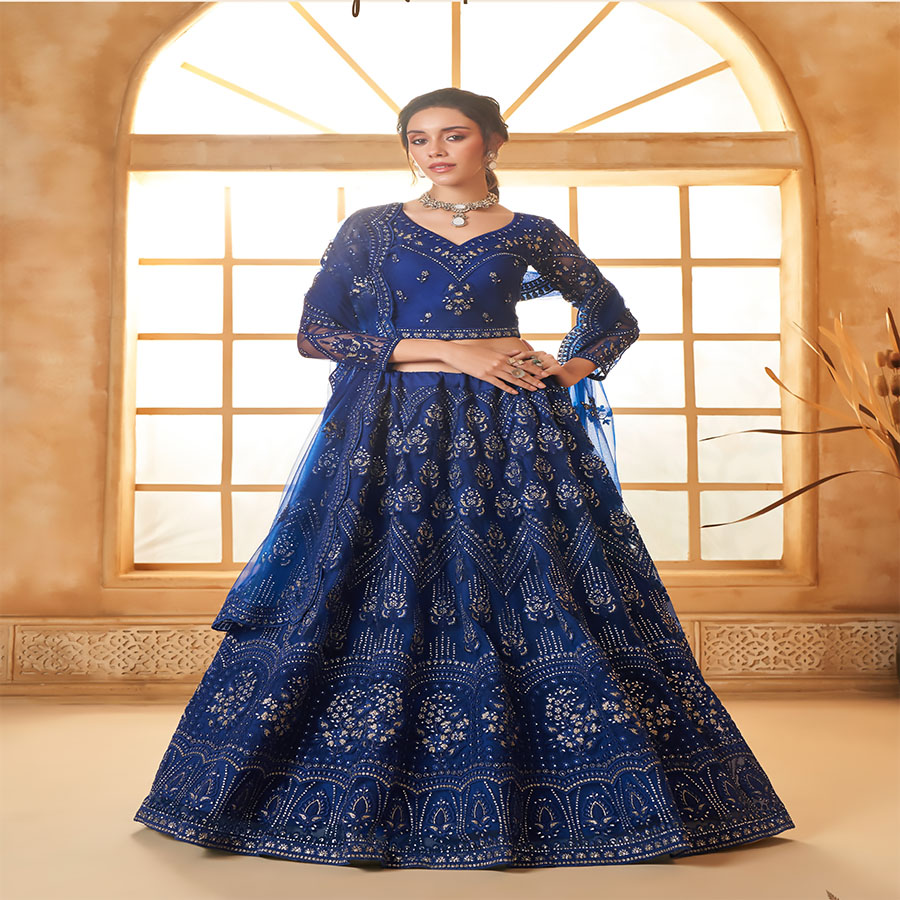 Blue Net Partywear Lehenga