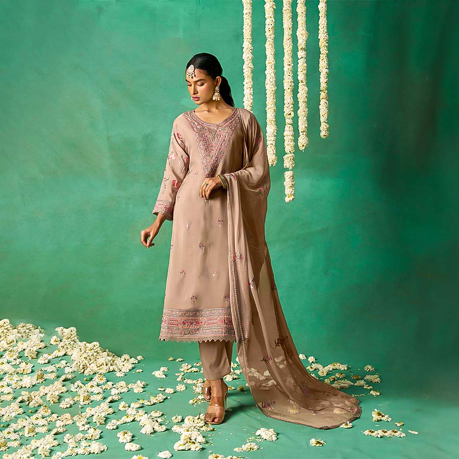 Brown Organza  Designer Salwar Kameez