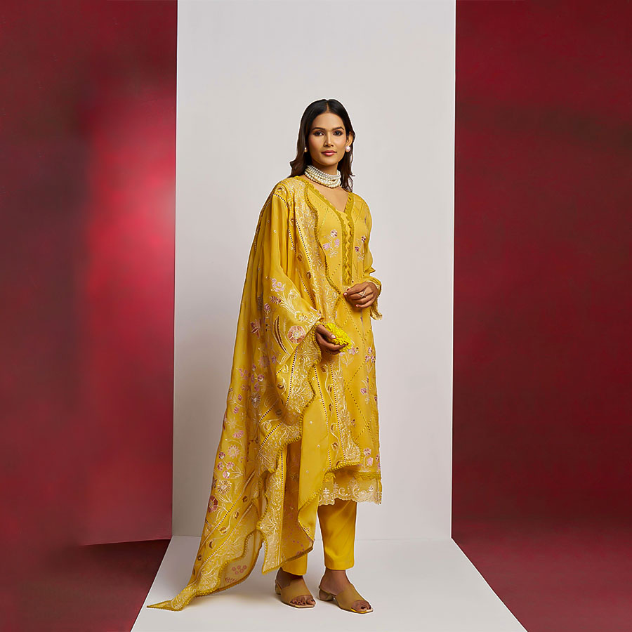 Yellow Organza Designer Salwar Kameez