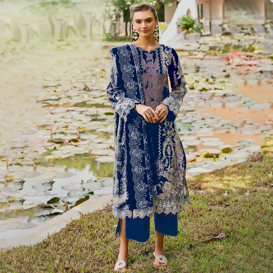 Blue Lawn Cotton Casual Wear Salwar Kameez