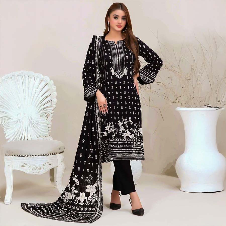 Black  Lawn Casual Wear Salwar Kameez