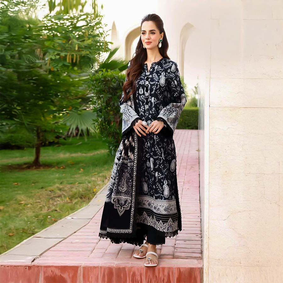 Black  Lawn Casual Wear Salwar Kameez