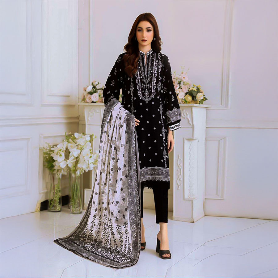Black  Lawn Casual Wear Salwar Kameez