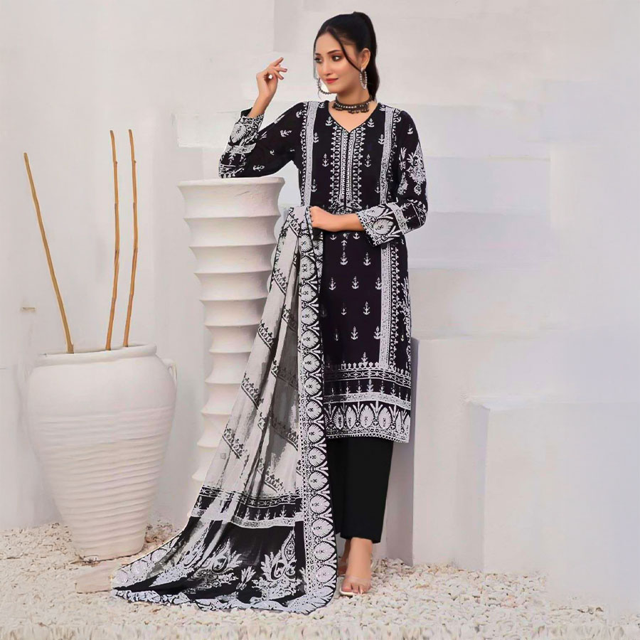 Black  Lawn Casual Wear Salwar Kameez