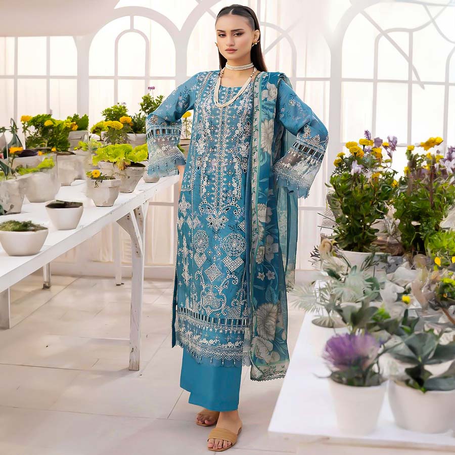 Sky Blue Cambric Casual Wear Salwar Kameez
