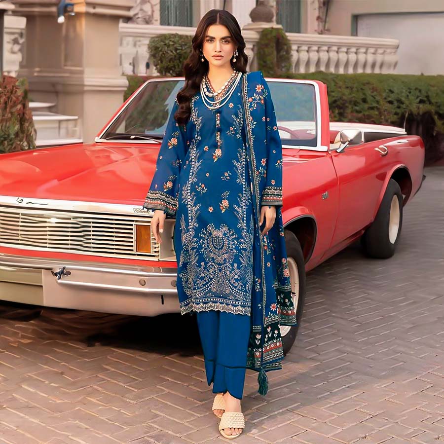 Blue Cambric Casual Wear Salwar Kameez