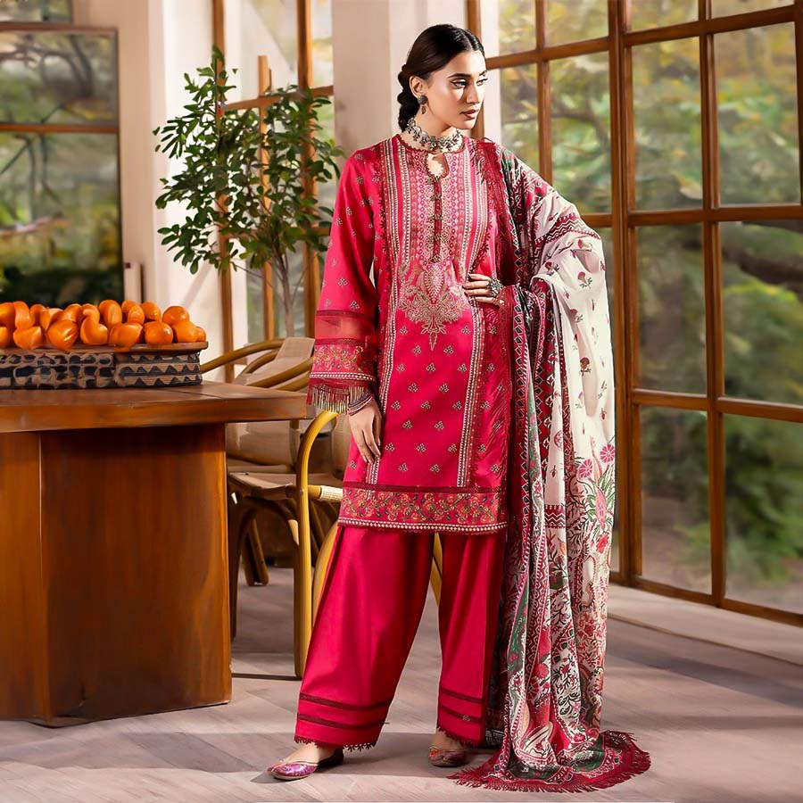 Red  Cambric Casual Wear Salwar Kameez