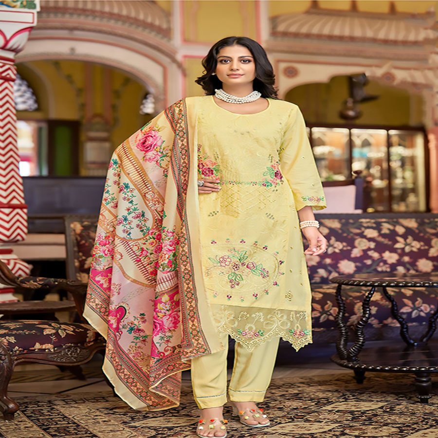 Yellow Viscose Casual Suit