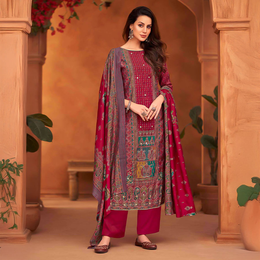 Red Modal Casual Wear Salwar Kameez