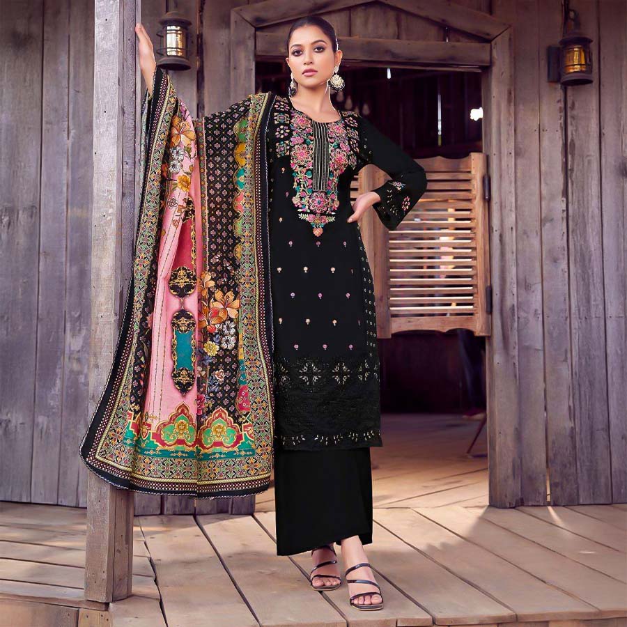 Black  Lawn Cambric  Casual Wear Salwar Kameez