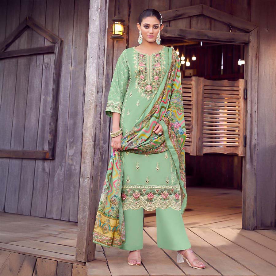 Green  Lawn Cambric  Casual Wear Salwar Kameez