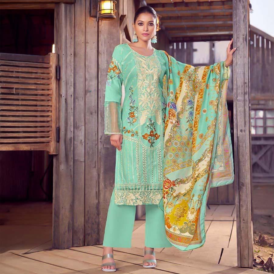 Green  Lawn Cambric  Casual Wear Salwar Kameez