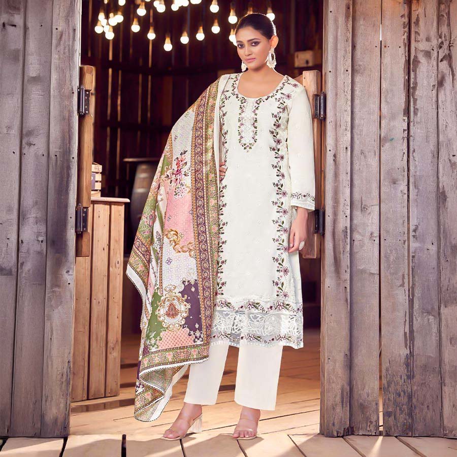 White  Lawn Cambric  Casual Wear Salwar Kameez