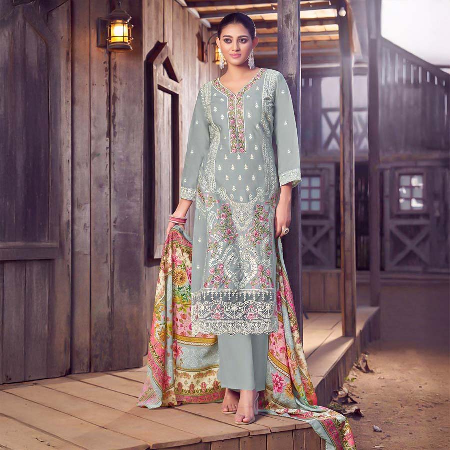 Grey Lawn Cambric  Casual Wear Salwar Kameez