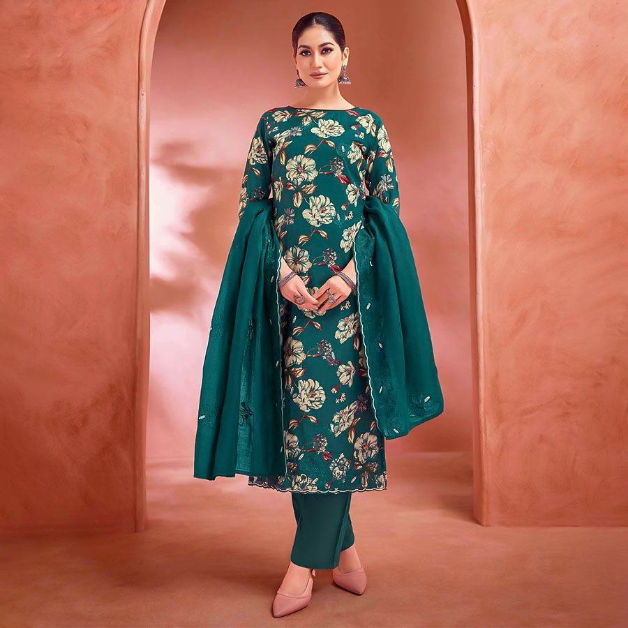 Green  Cambric Cotton Casual Wear Salwar Kameez
