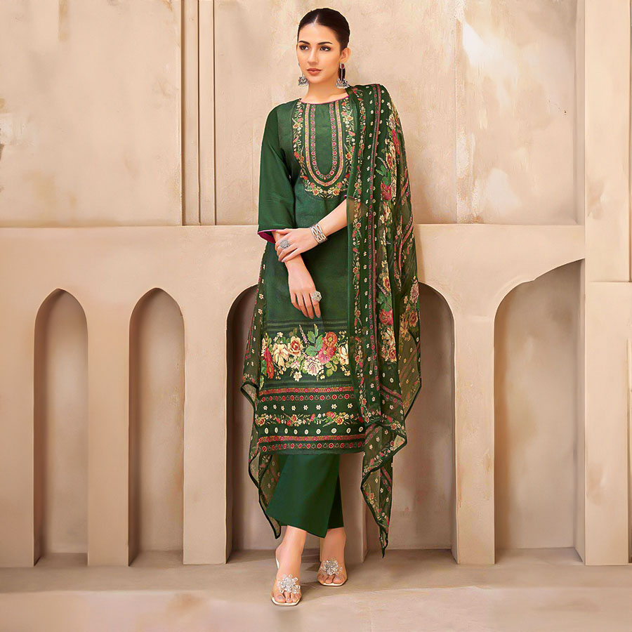 Green  Viscose Muslin Casual Wear Salwar Kameez