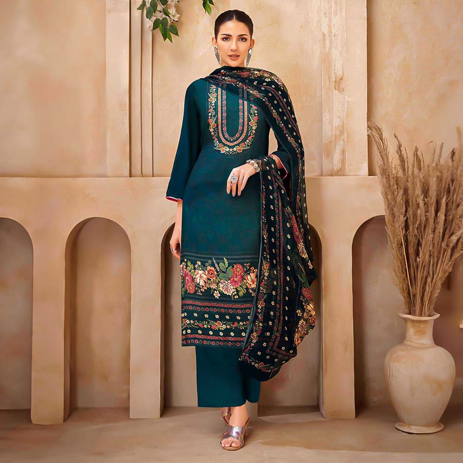 Blue Viscose Muslin Casual Wear Salwar Kameez