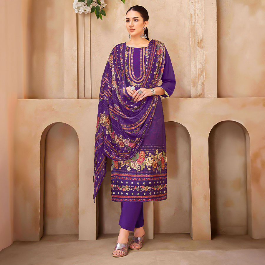 Purple Viscose Muslin Casual Wear Salwar Kameez