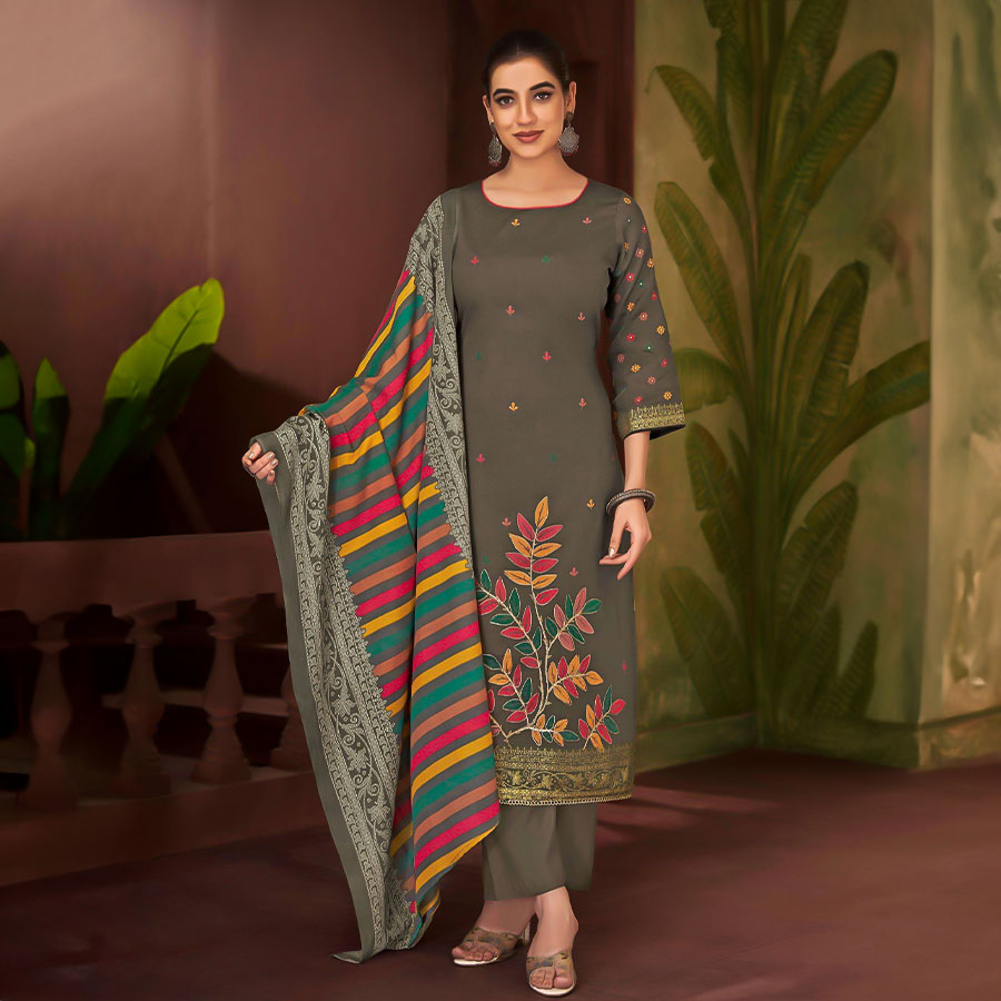 Olive Green  Pure Zam Casual Wear Salwar Kameez