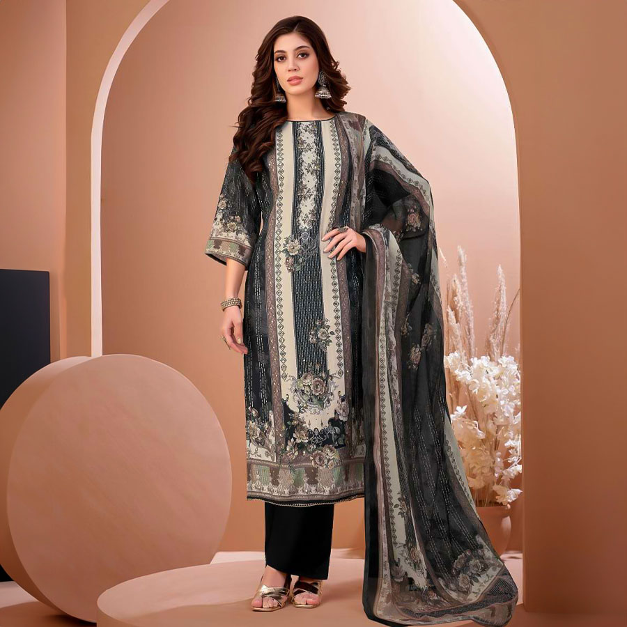 Black  Viscose Muslin Casual Wear Salwar Kameez