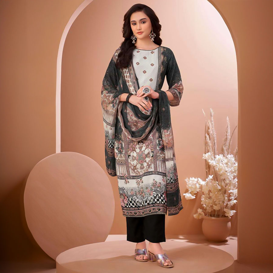 Black  Viscose Muslin Casual Wear Salwar Kameez