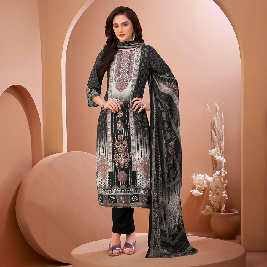 Black  Viscose Muslin Casual Wear Salwar Kameez