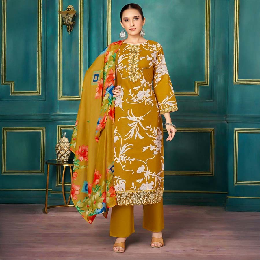 Yellow  Cambric Casual Wear Salwar Kameez