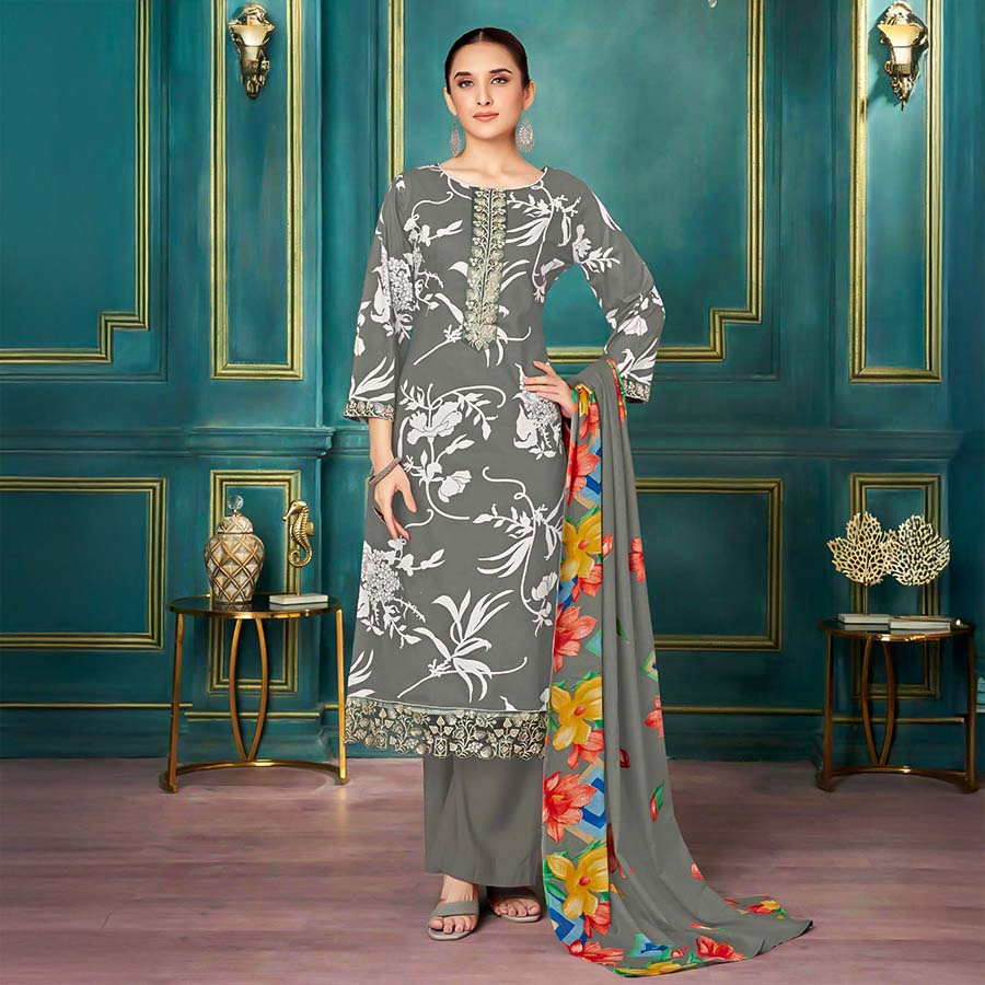 Grey  Cambric Casual Wear Salwar Kameez