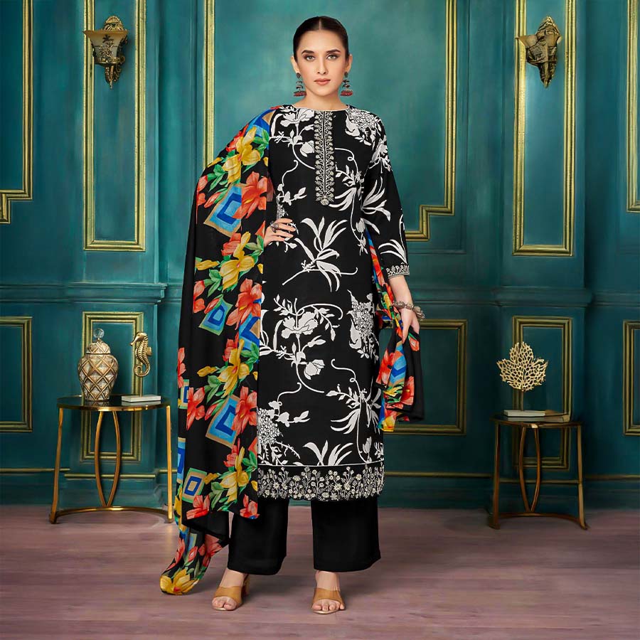 Black  Cambric Casual Wear Salwar Kameez