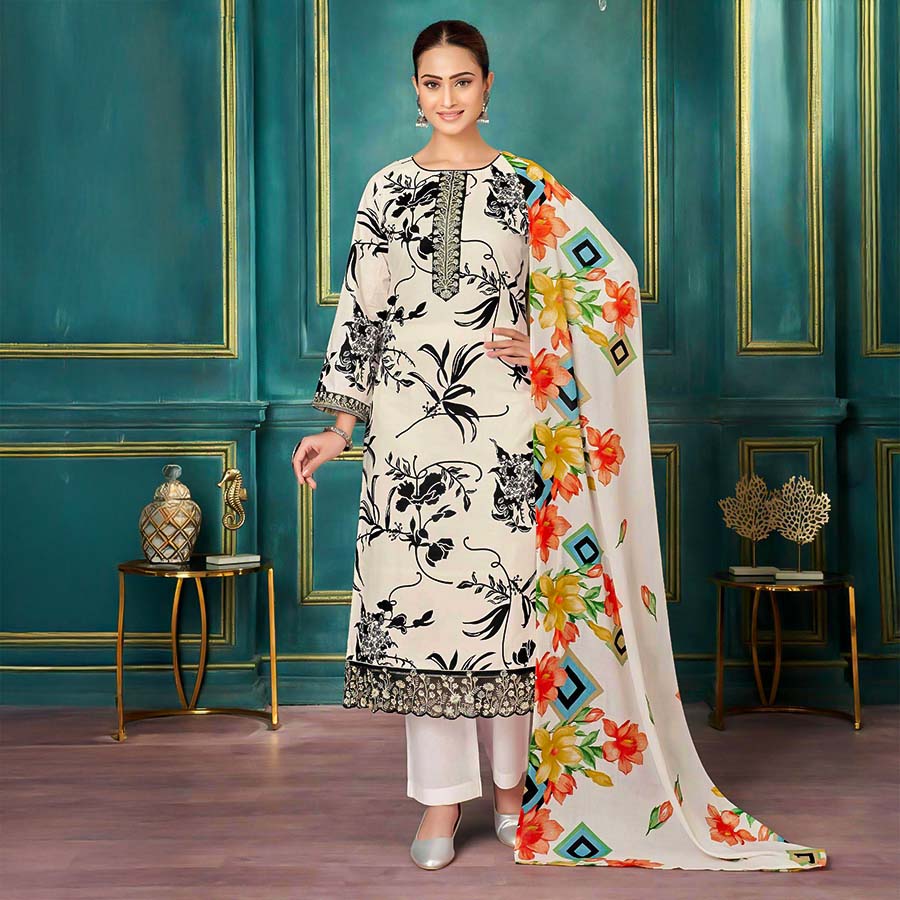 White  Cambric Casual Wear Salwar Kameez