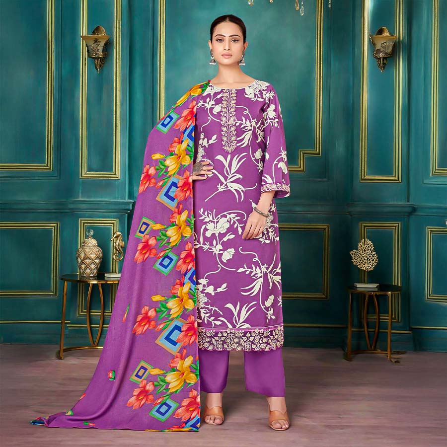 Violet Cambric Casual Wear Salwar Kameez