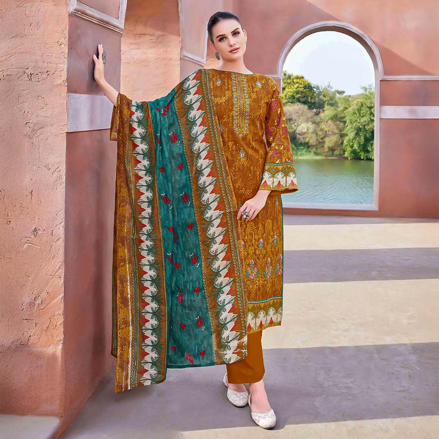 Orange  Cambric Cotton Casual Wear Salwar Kameez