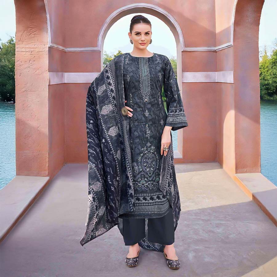 Grey  Cambric Cotton Casual Wear Salwar Kameez
